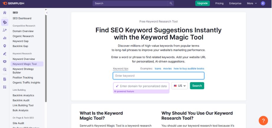 Semrush - Keyword research tools