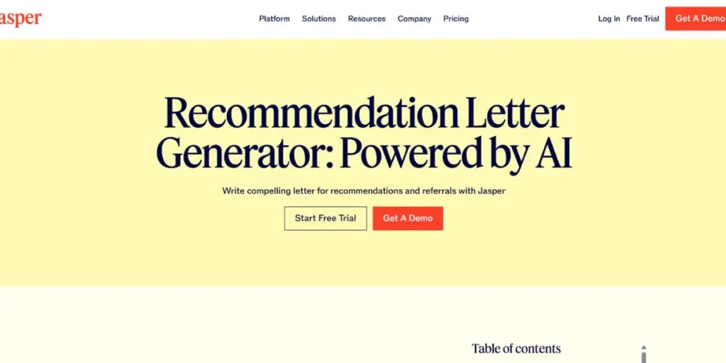 AI Letter of Recommendation Tools - Jasper's