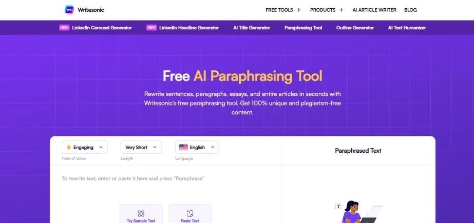Writesonic Paraphraser - AI Rewriter Tools